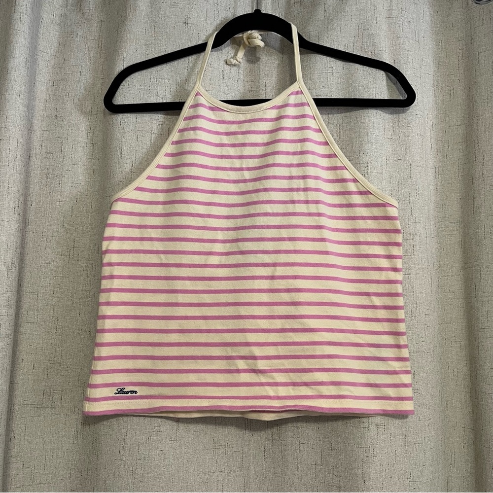 Lauren Ralph Lauren Vintage Y2K Butter Yellow Striped Halter Top